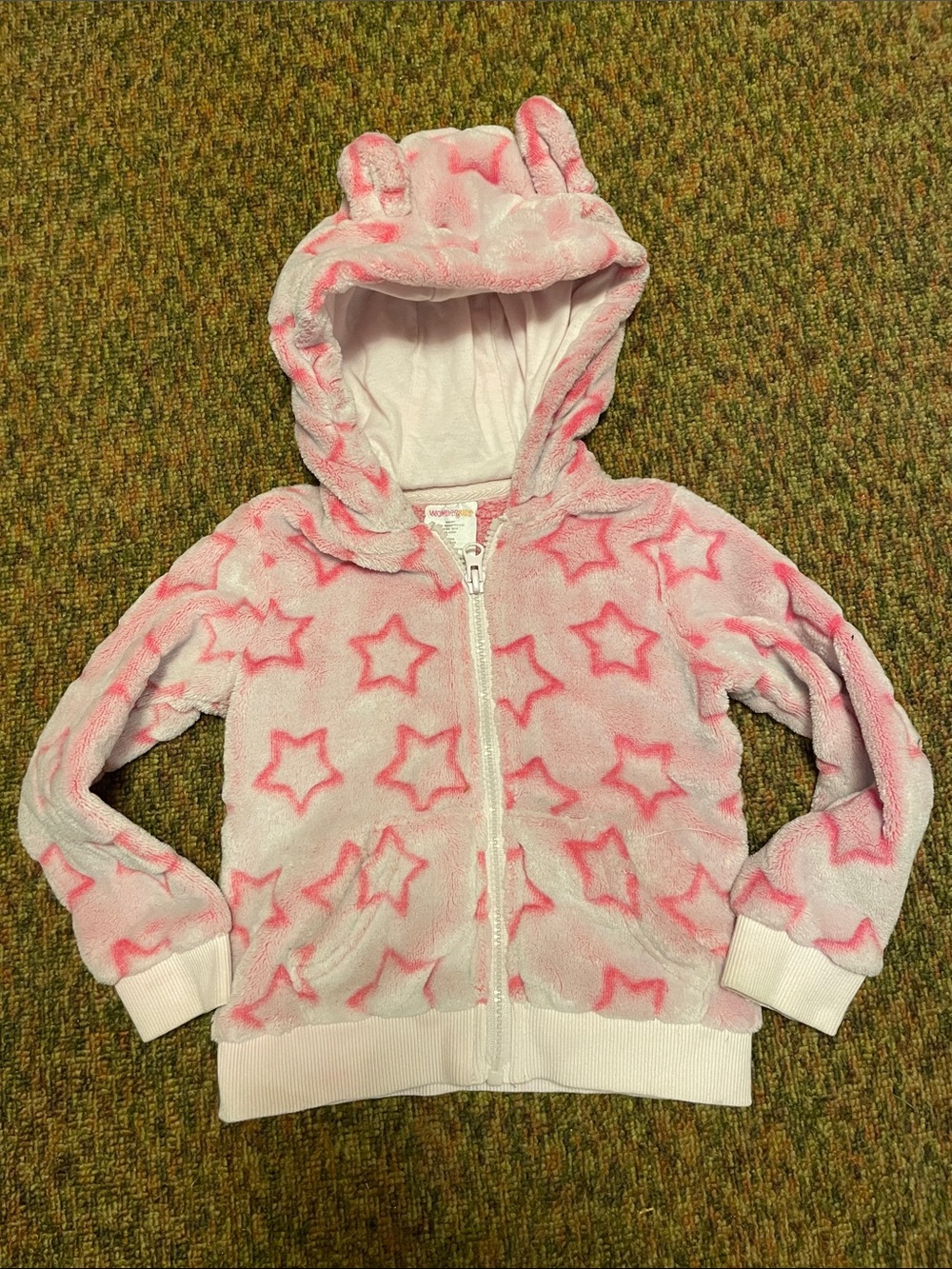 Wonderkids Pink & White Star Plush Hooded Zip-Up
